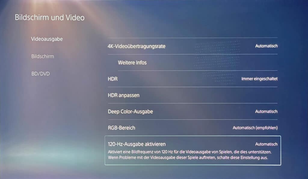 Ihr müsst die 120Hz Ausgabe aktiviert haben, HDR muss dagegen auf "Aus" stehen