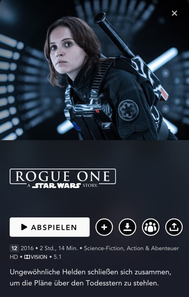 Auf kompatiblen Smartphones wird Rogue One in HD mit Dolby Vision gezeigt