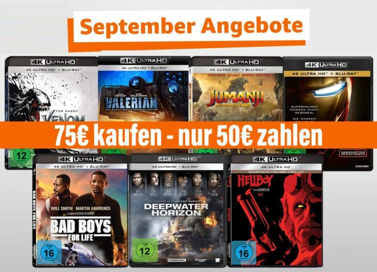 33% gespart: 75 Euro kaufen, nur 50 Euro zahlen auf über 270 Ultra HD Blu-rays