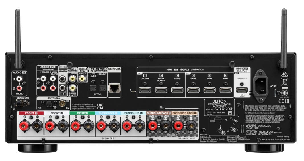 Das Anschluss-Board des Denon AVR-X1700H inkl. HDMI 2.1-Ports