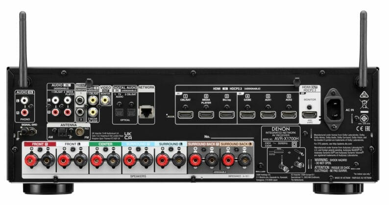 Das Anschluss-Board des Denon AVR-X1700H inkl. HDMI 2.1-Ports