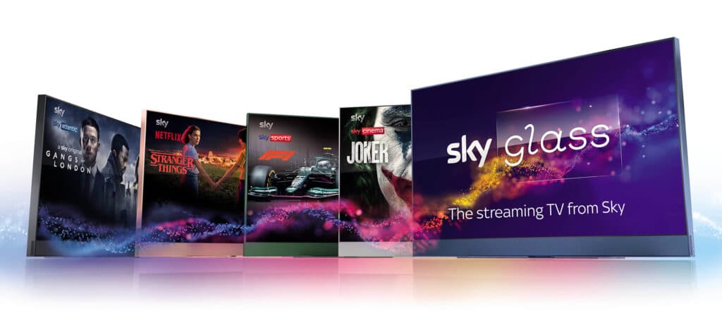 Die fünf Farboptionen des Sky Glass Streaming-TVs