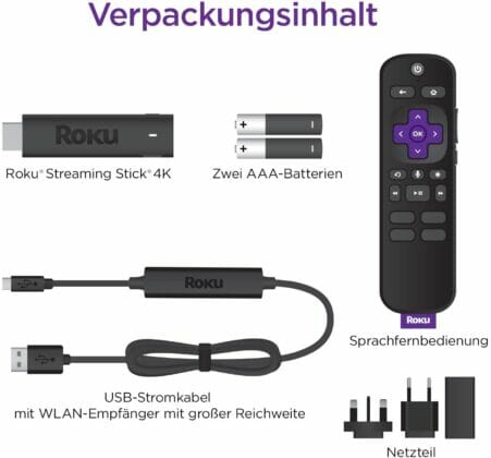 Lieferumfang des Roku Streaming Stick 4K