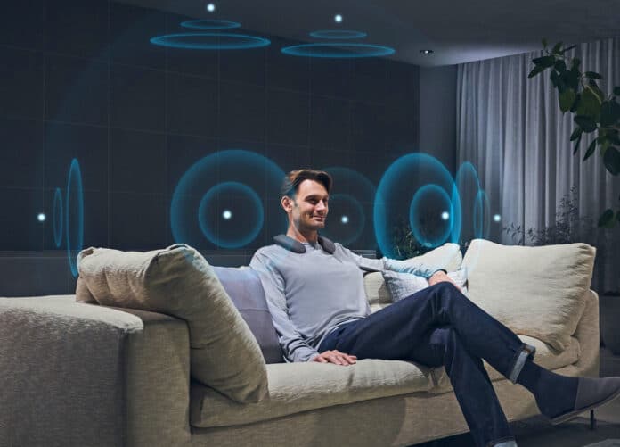 Der Sony SRS-NS7 Nackenbügel-Lautsprecher unterstützt Dolby Atmos* und 360 Spatial Sound*