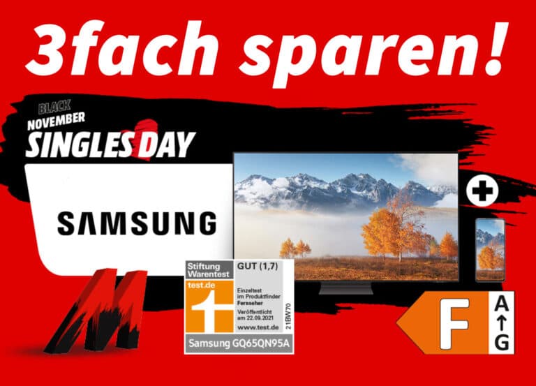 3fach sparen! Samsung mit kostenloser Zugabe (oder Cashback) + TV-Heroes Rabatt + 11% Singles Day Rabatt!
