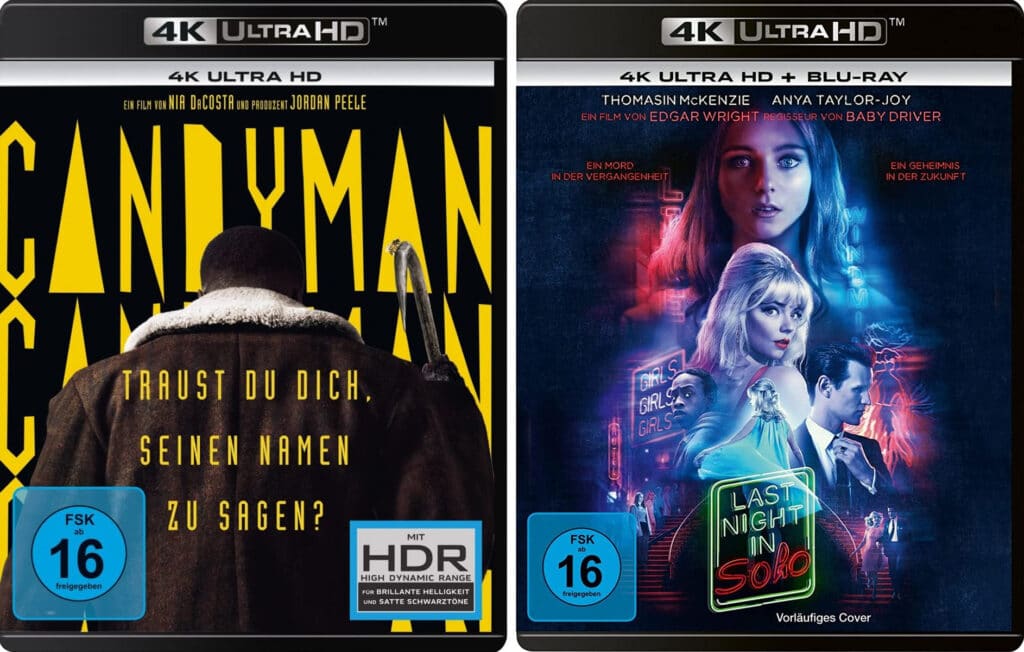 Auf dem Cover von "Candyman" steht nur noch "4K Ultra HD". Bei "One Night in Soho" dagegen noch "4K Ultra HD + Blu-ray". 