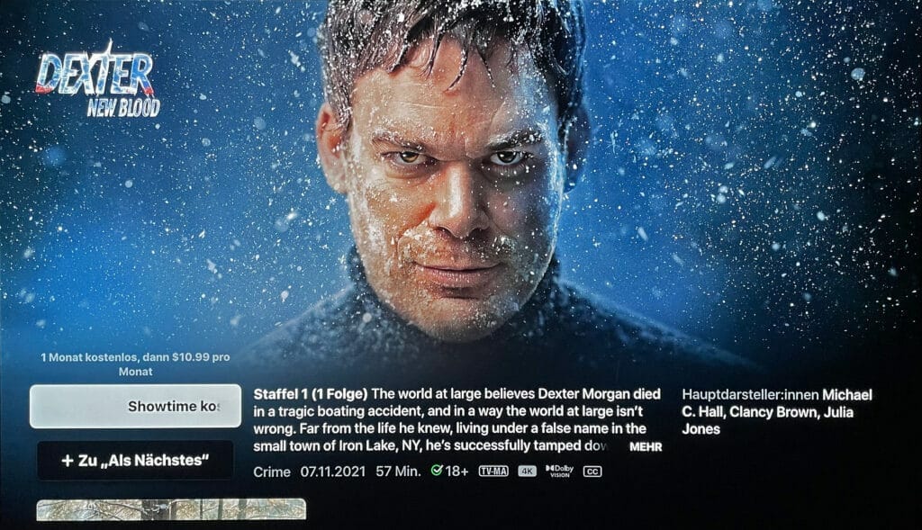 Dexter New Blood wird auf Showtime (USA) in 4K mit HDR10 und Dolby Vision angeboten