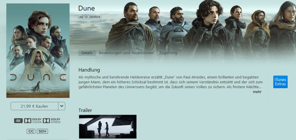 Dune (2021) in bester Ausstattung auf iTunes inkl. deutschem Dolby Atmos 3D-Sound