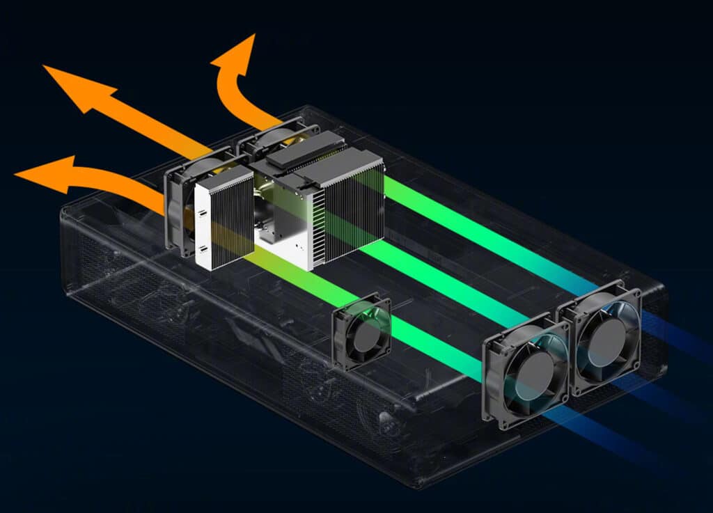 Das Lüftungssystem des Xiaomi Laser Cinema 2 4K-Kurzdistanz-Projektorsverhindert nicht nur Schaden an der Hardware, sondern verringert auch das Betriebsgeräusch