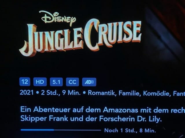 Disneys Jungle Cruise auf einem Sony AG9 wird nur in HD ohne HDR/Dolby Vision oder Dolby Atmos angeboten