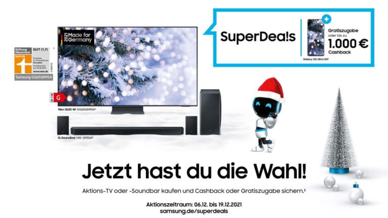Samsung SuperDea!s: Erneut Cashback oder Gratis-Zugaben beim TV- und Soundbar-Kauf