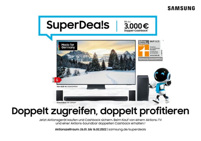 SuperDeals: Samsung gewährt wieder Cashback auf Soundbars und TVs.