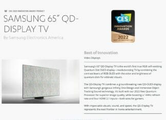 Samsung 65 Zoll QD-Display TV erhält einen CES Innovation Award 2022