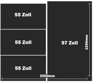 OLED Mutterglas einer Gen 8.5 Produktionslinie aus denen ein 97 Zoll OLED und vier 48 Zoll OLEDs geschnitten werden