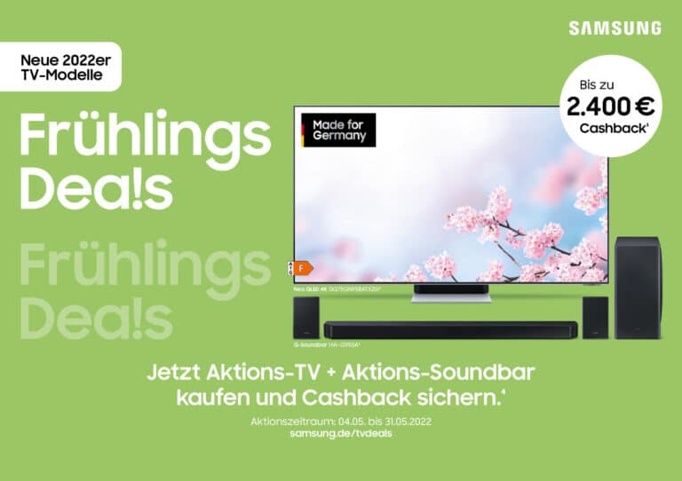 Samsung FrühlingsDeals: Cashback auf TVs und Soundbars (bis zu 2.400 Euro)