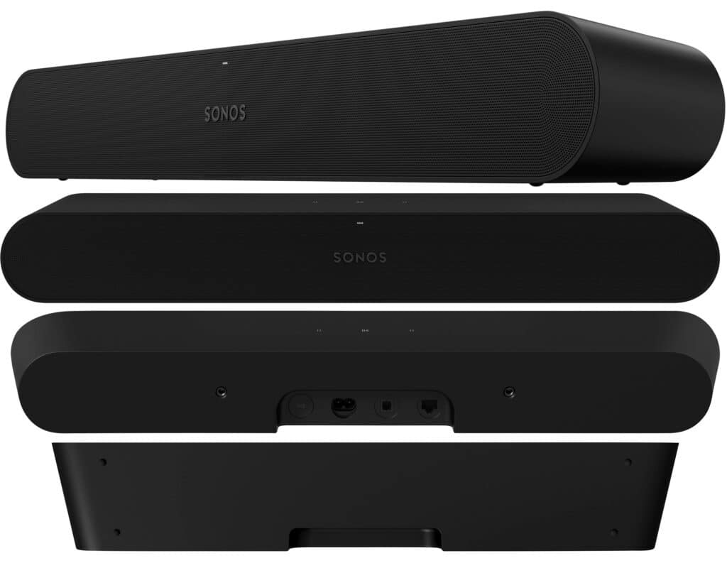 Hochauflösende Detailaufnahmen der Sonos Ray Soundbar (Schwarz)