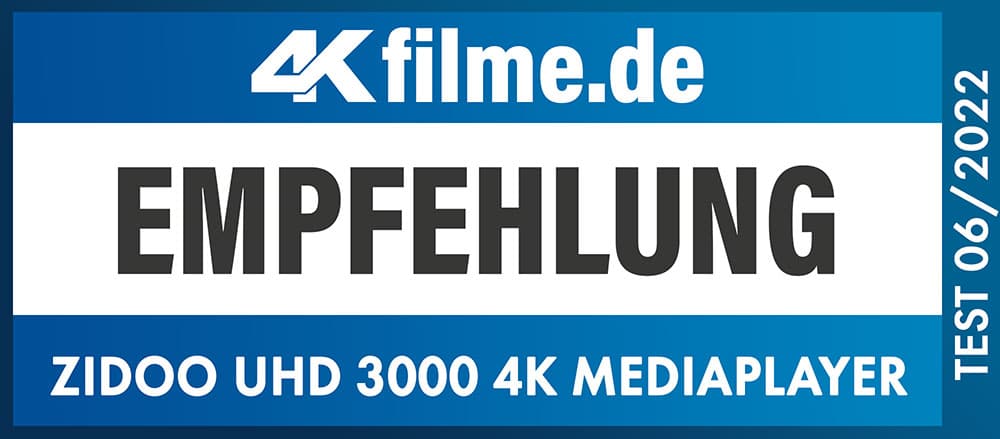 Zidoo UHD 3000 4K Mediaplayer Empfehlungs-Award