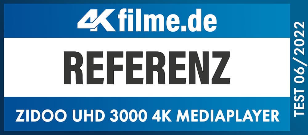 Zidoo UHD 3000 4K Mediaplayer Referenz-Award