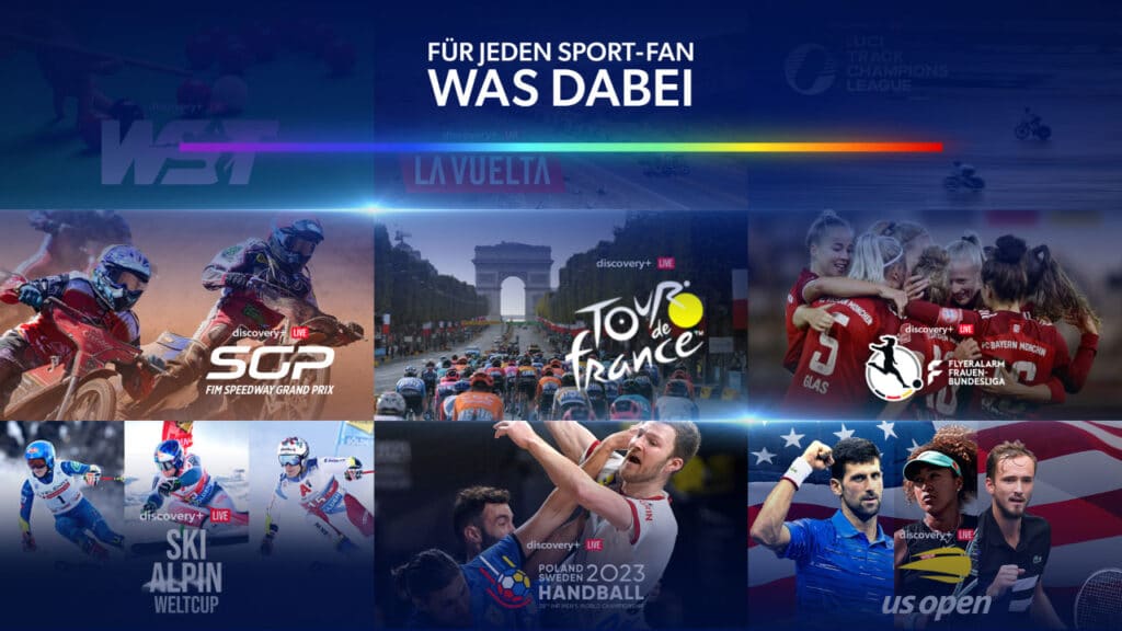 Live-Sport ist bei Discovery+ auch dabei, unter anderem die Tour de France, Ski Alpin, Handball, Tennis uvm.