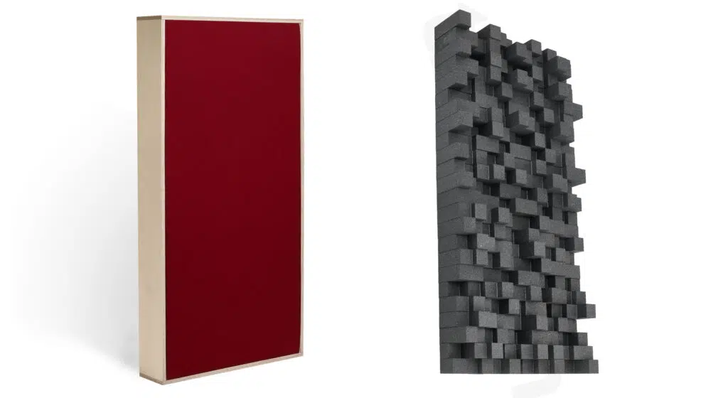 Links ein Breitband-Absorber gegenüber einem Diffusor (rechts)