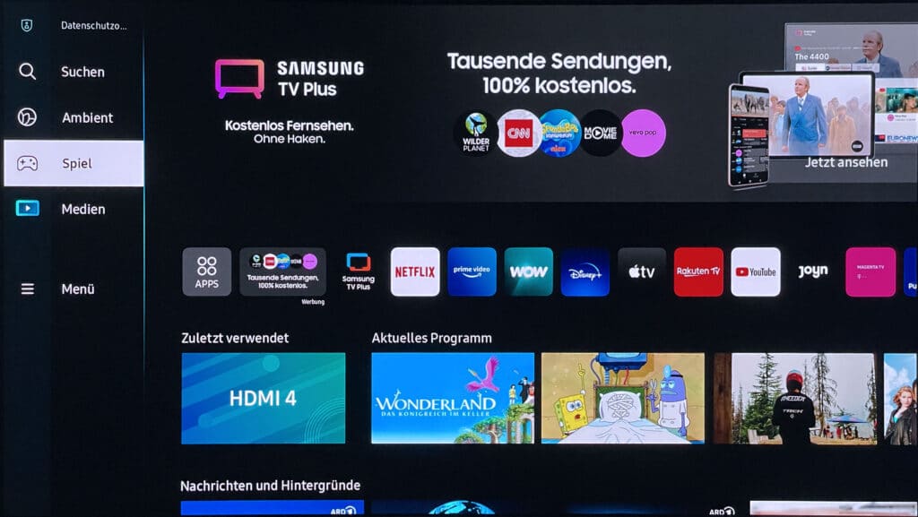 Neu dabei: Der "Spiele-Tab" im Vollbildmenü des Samsung S95B (QD-OLED-TV)
