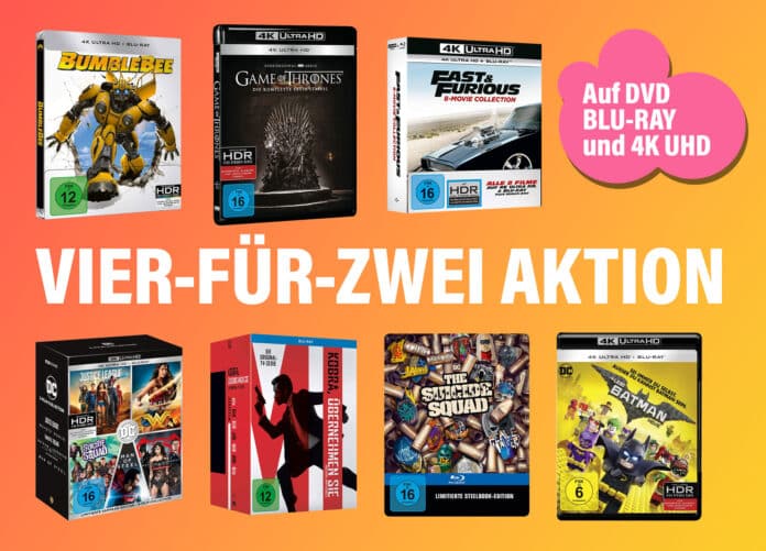 Vier Filme kaufen nur zwei bezahlen auf ausgewählte Blu-rays und 4K Ultra HD Blu-rays