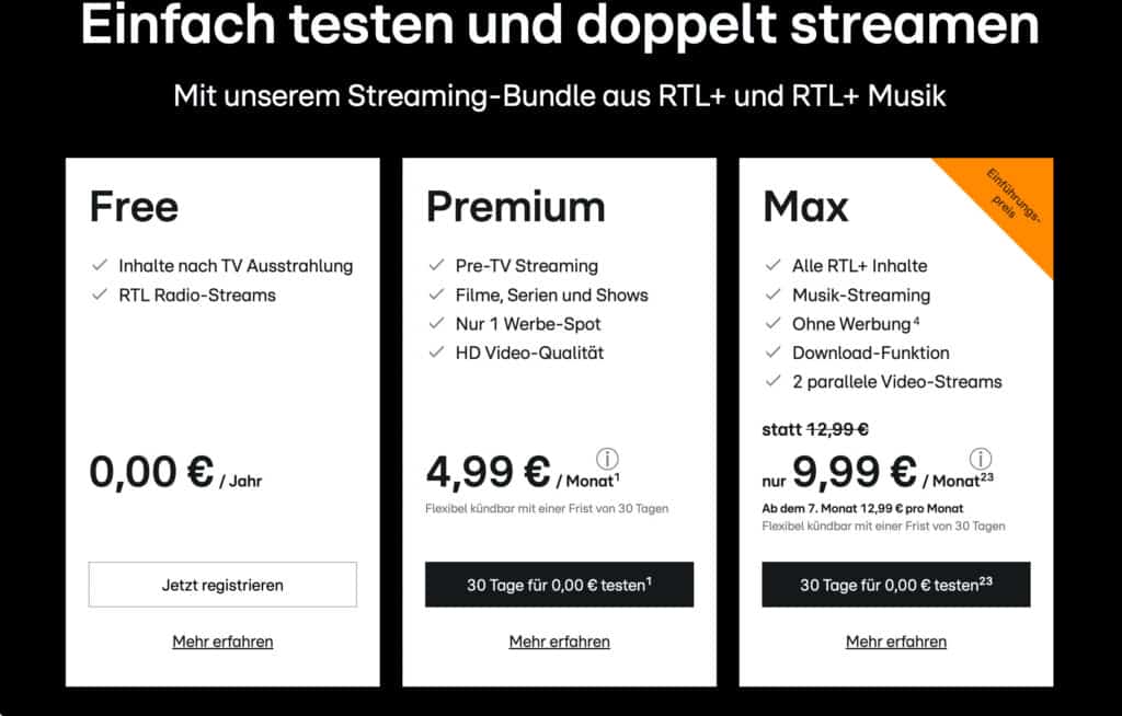 RTL+: Das Streaming-Angebot bietet euch verschiedene Tarife an.