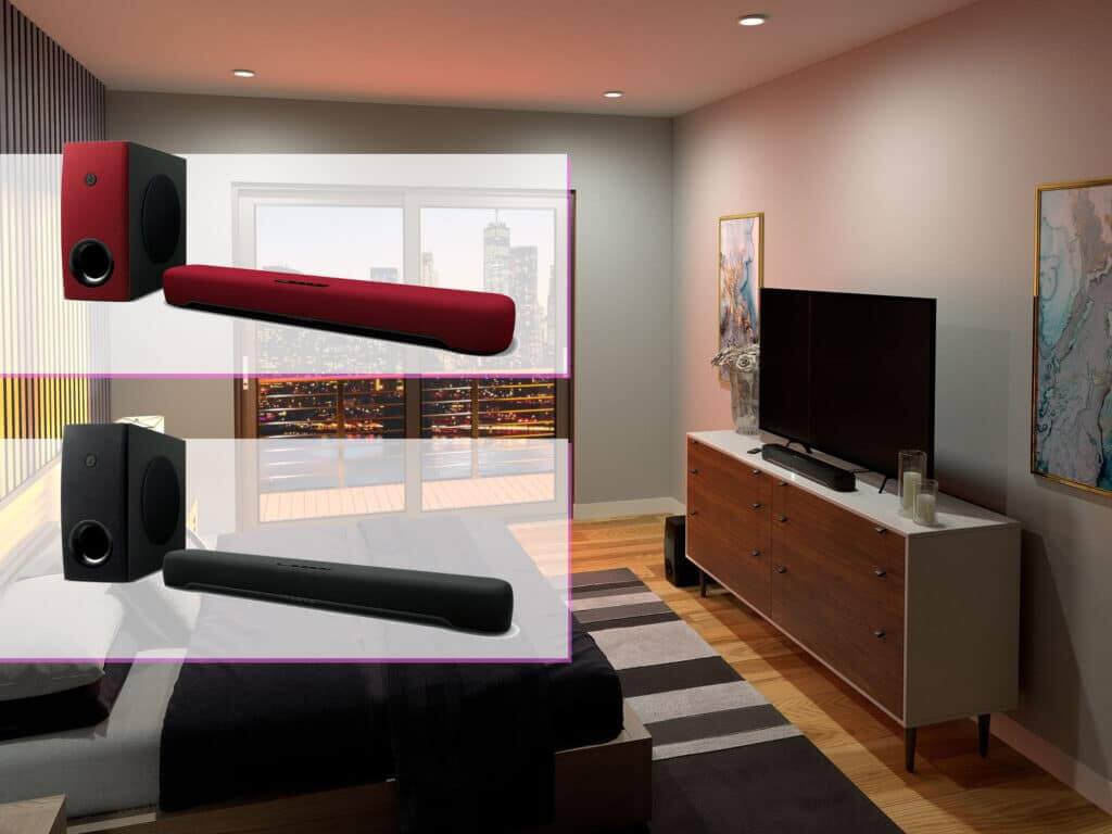 Die neue SR-C30A Soundbar in Rot und Schwarz von Yamaha