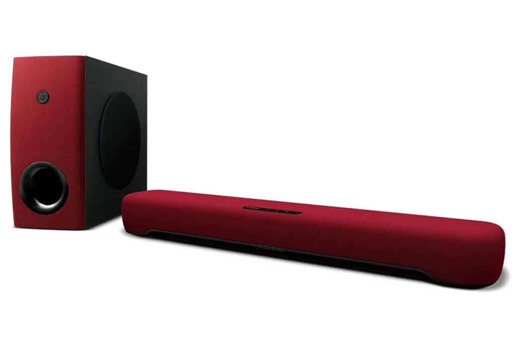 Die SR-C30A Soundbar-Subwoofer-Kombo im knalligen Rot