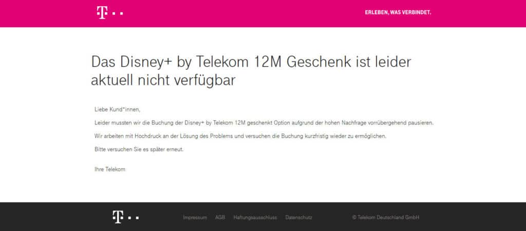 Telekom pausiert die Gratis-Vergabe des Disney+ 12-Monats-Abonnements