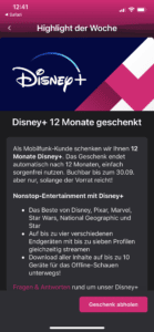 Disney Plus Geschenk einlösen über die MeinMagenta-App im neuen "Magenta Moments"-Bereich