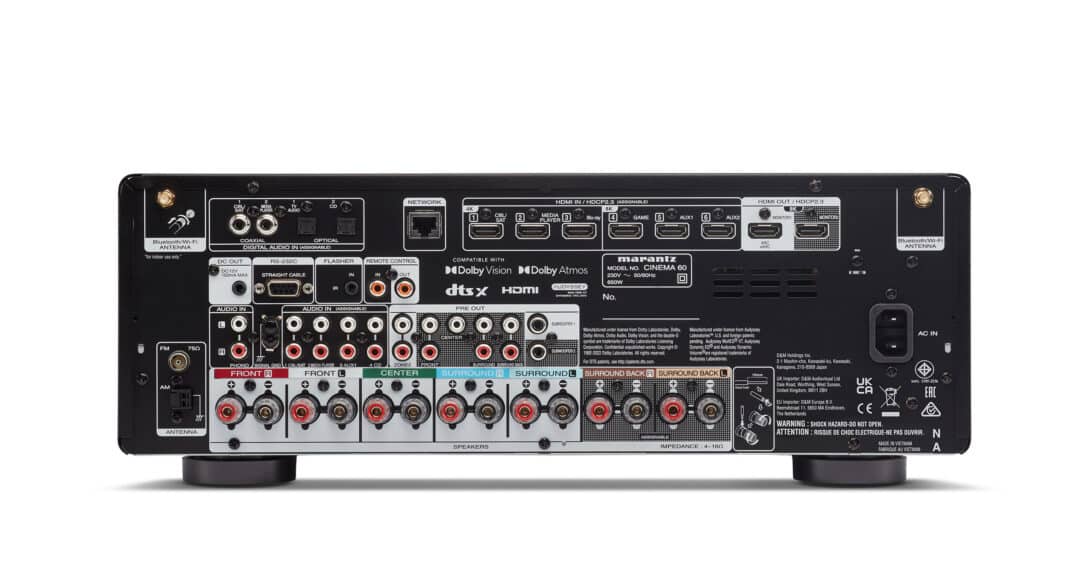 Das Anschluss-Terminal auf der R&uuml;ckseite des Cinema 60 AV-Receivers inkl. HDMI 2.1