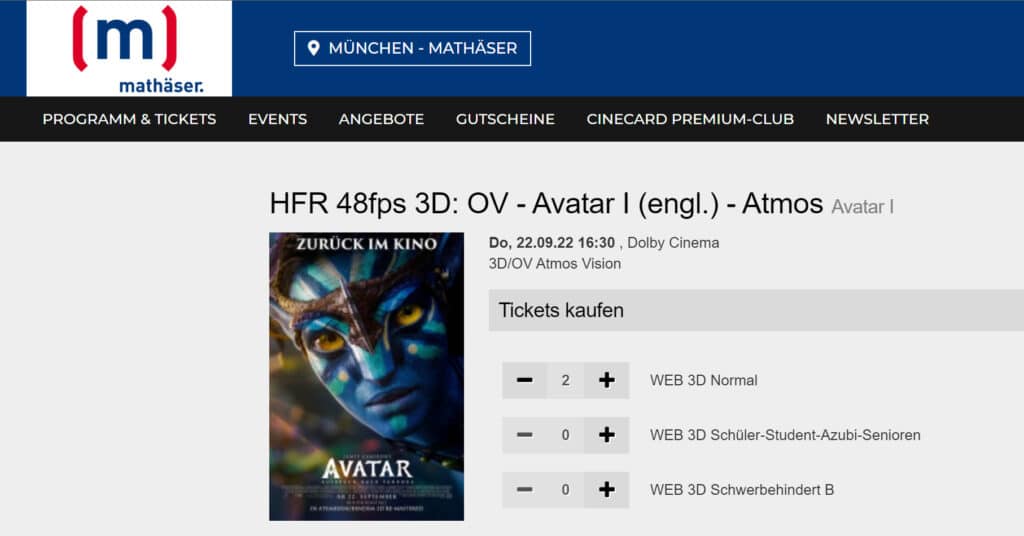 Avatar in 3D, 48fps HFR, Dolby Atmos und Dolby Vision im Mathäser Filmpalast in München