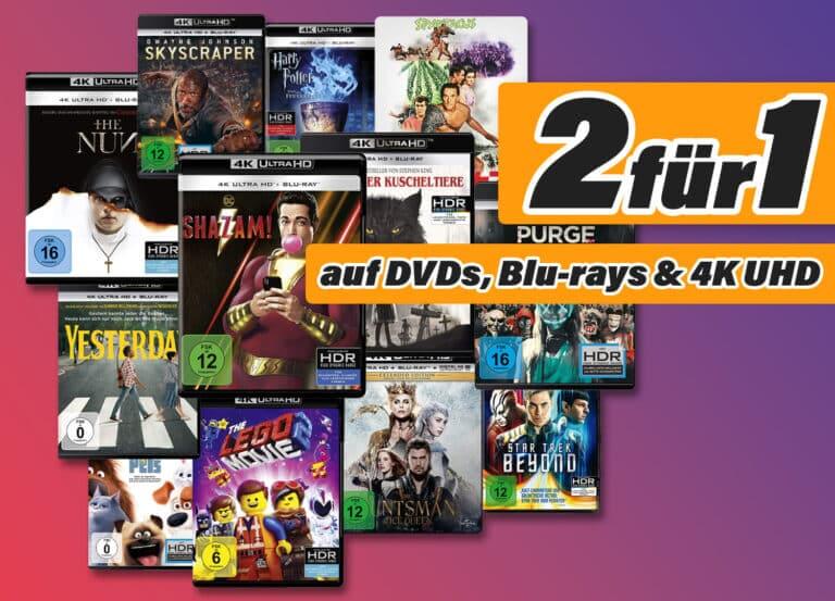 2 FÜR 1-Aktion auf ausgewählte DVDs, Blu-rays und 4K Ultra HD Discs!