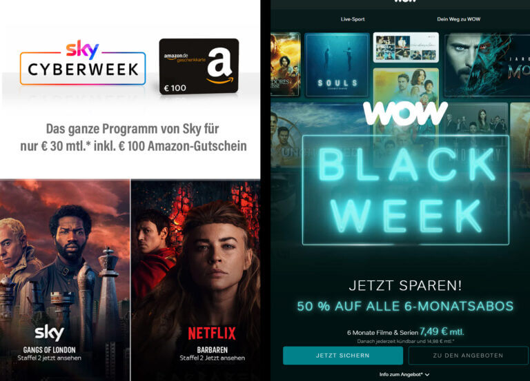 Sky komplett für 30 Euro mit 100 Euro Amazon-Gutschein / WOW TV mit 50% Rabatt!