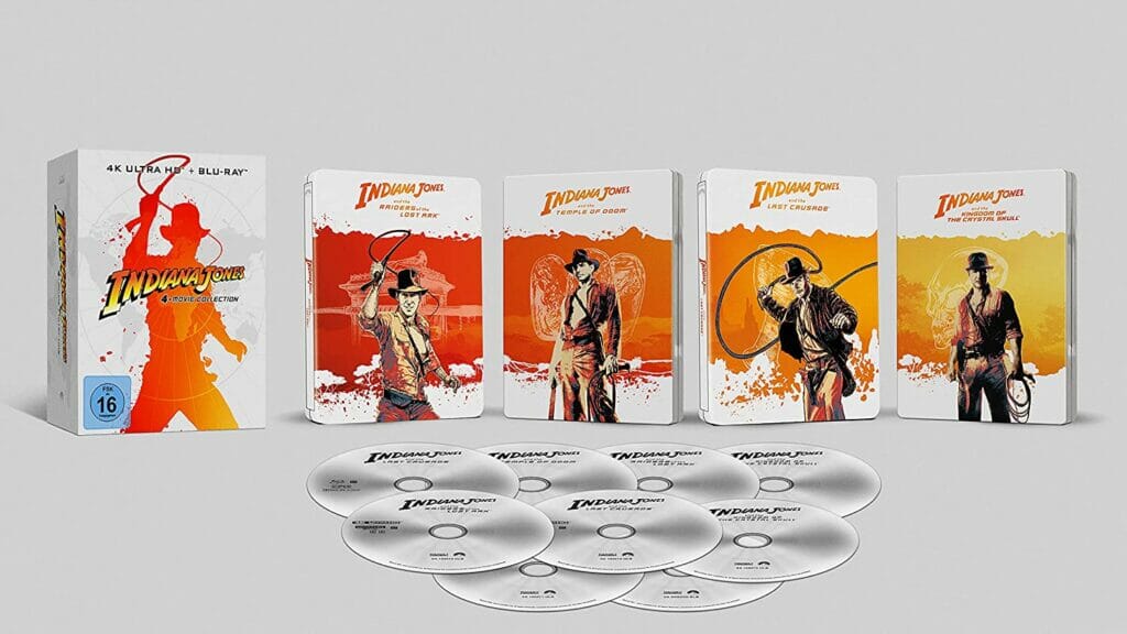 Die Indiana Jones 4-Film-Collection mit limitierten 4K Steelbooks in voller Pracht