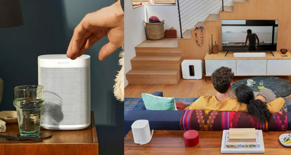 Der Sonos One SL lässt sich auch über das Touch-Feld an der Oberseite steuern und lässt sich in bestehende Sonos-Setups integrieren