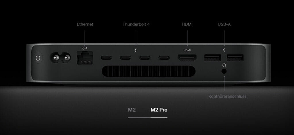 Verbindungskünstler: Der Mac mini 2023 mit M2 Pro besitzt einen HDMI 2.1-Ausgang und kann auf ein 10Gbit-Ethernet aufgewertet werden 