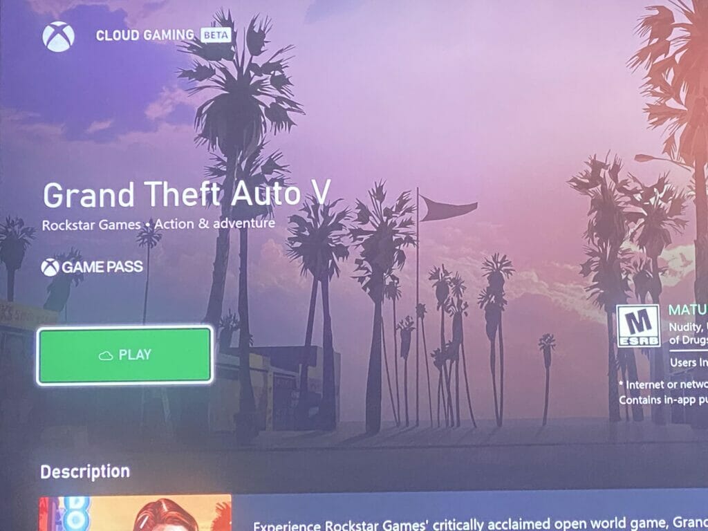 "GTA V" weist auf das Zocken via Cloud-Gaming hin, ist aber nicht im Game Pass enthalten.