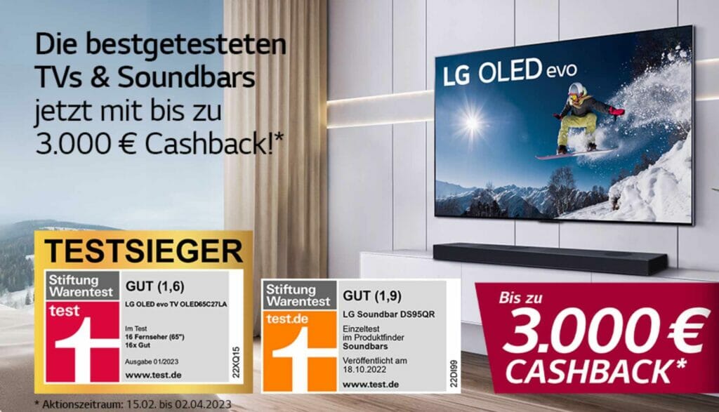 Der LG Stiftung Warentest Cashback läuft bis Anfang April 2023.