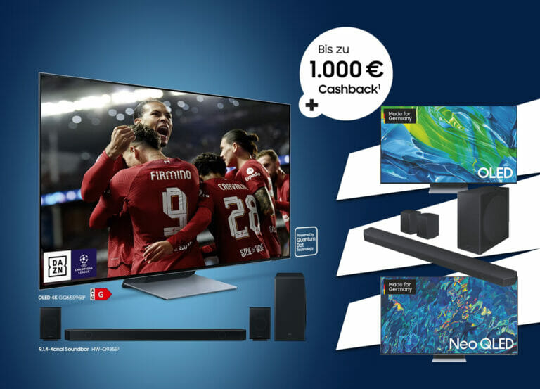 Holt euch günstige Fernseher und Soundbars von Samsung inkl. Cashback in den Champions-Deals!