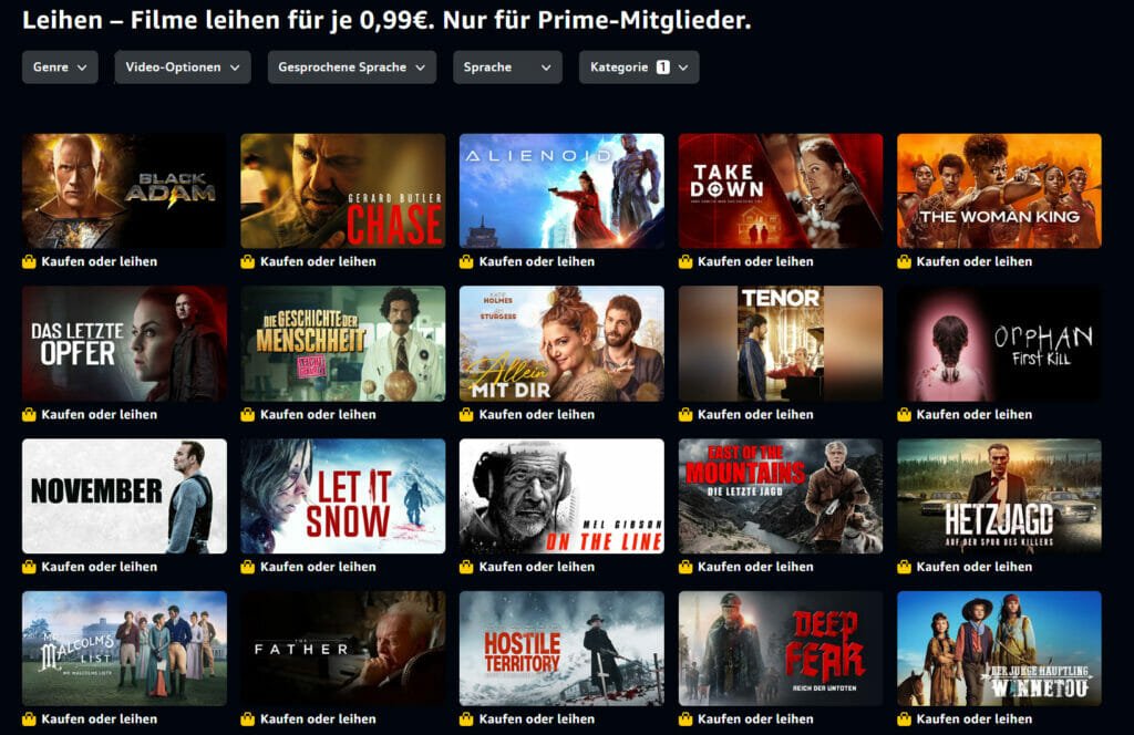 Die 99 Cent-Aktion auf Prime Video mit neuen Filter-Optionen (hier Desktop-PC)