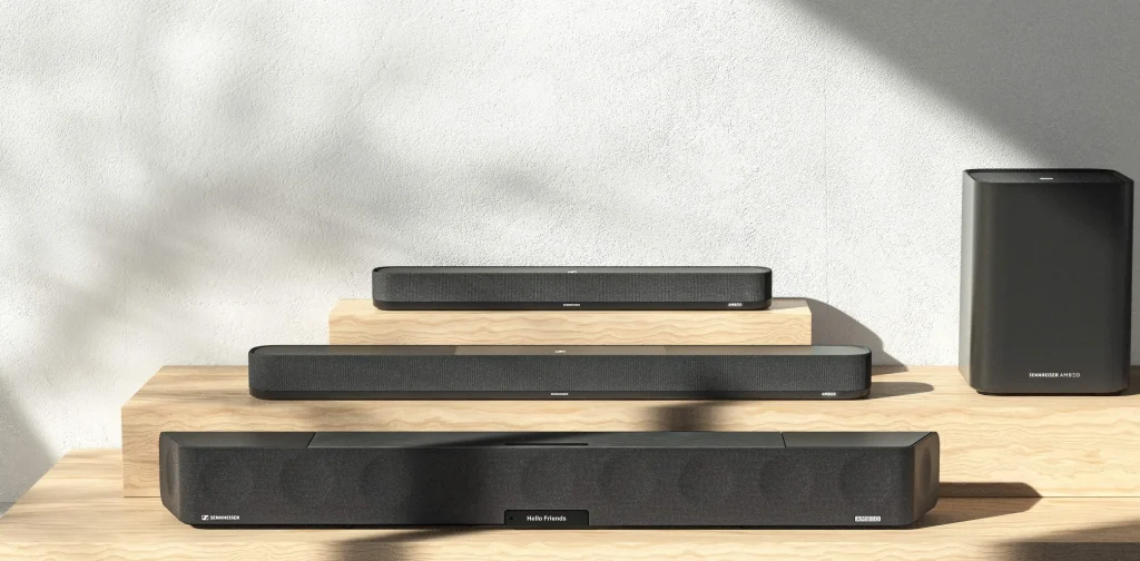 Das Sennheiser Soundbar Line-up 2023 (ganz oben die Ambeo Soundbar Mini)