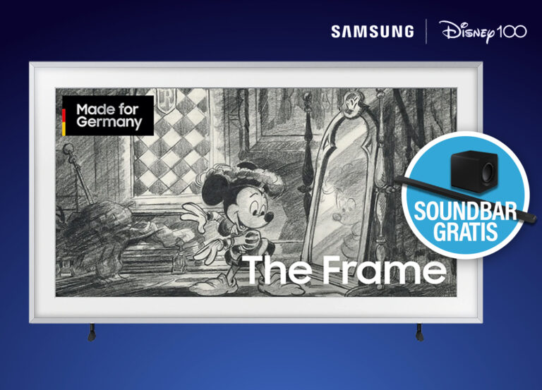 Nur 100 Exemplare: limitierte Disney100 The Frame (65 Zoll) bestellen und Gratis-Soundbar abgreifen!