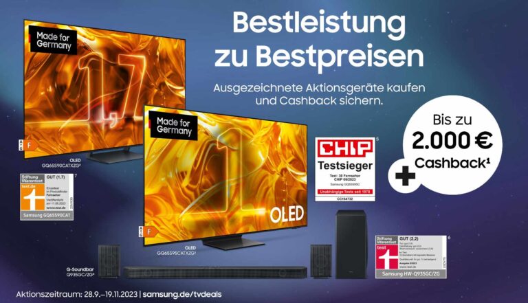 Samsung startet zum Herbst eine Cashback-Aktion auf TVs und Soundbars