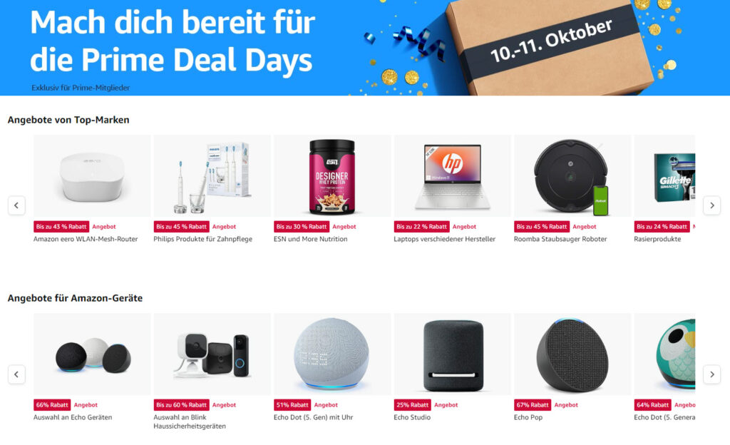 Amazon hat schon erste Angebote in Vorfreude auf die Prime Deal Days freigeschaltet