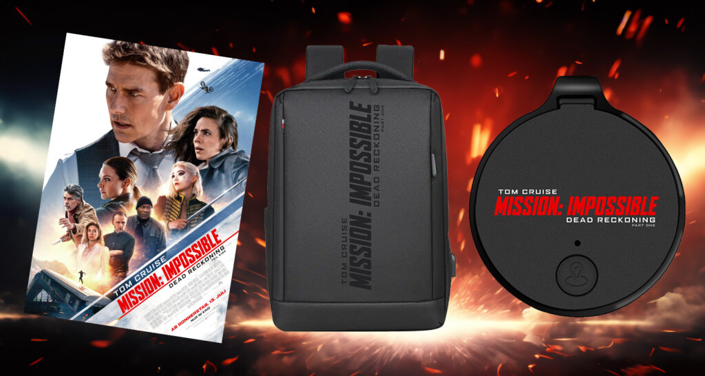 Das Fan-Paket besteht aus einem A1 Poster, einem Business-Backpack sowie einem Bluetooth-Tracker - alles mit Mission: Impossible 7-Design