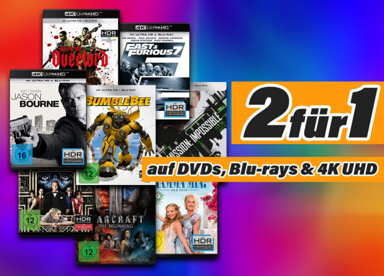 Bis zu 50 Prozent Rabatt auf DVD, Blu-ray und 4K UHD: 2-für-1-Aktion auf Amazon.de
