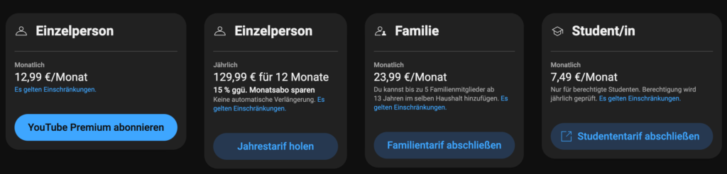 YouTube Premium ist im Jahresabo etwas günstiger.