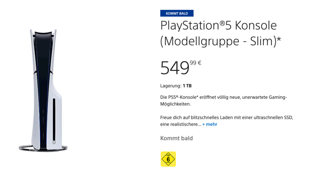 Die PlayStation 5 "Modellgruppe: Slim" bei PlayStation Direct.